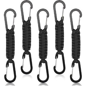 5 Pieces Paracord Keychain, Heavy Duty Paracord Keychain Carabiner Clip Braided Lanyard Key Chain for Water Bottle Keys Backpack Tools Camping Hiking Clip Men Women Black