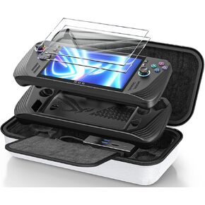 الحالة الحاملة 3 في 1 إكسسوارات مجموعة متوافقة مع ROG Ally x 2024 ، شملت حالة حمل EVA ، واقي الحماية من السيليكون الناعم und 2 حزمة شاشة - أبيض
