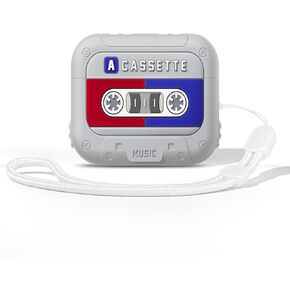 for Airpods 4 Case, Airpods Case Cover 4th Vintage Cassette Tape with Lanyard for Men & Women, Wireless Charge Support with Magsafe, Cute Retro Cartoon Silicone Protective Cover, Retro Red & Blue