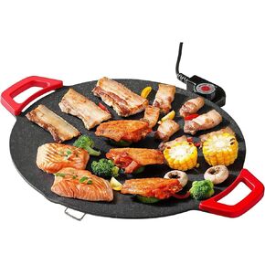 14.2" Nonstick Electric Griddle – 800W Indoor Smokeless Grill with Removable Temp Control, Foldable Legs & Heat-Resistant Handles, Drip Tray Design for Pancakes, Steak & Korean BBQ