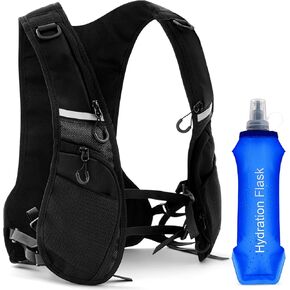 Running Vest with 500ml Water Bottle Reflective Hydration Water Vest with Soft Flask for Men Women Lightweight Breathable, Adjustable Chest Straps Marathon Accessories
