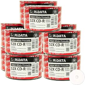 500 Pack Ridata CD-R 52X 700MB 80Min White Inkjet Hub Printable Blank Media Recordable Disc