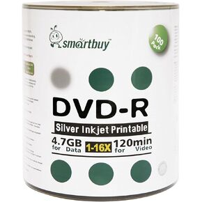 Smartbuy 1800-disc 4.7gb/120min 16x DVD-R Silver Inkjet Hub Printable Blank Recordable Media Disc
