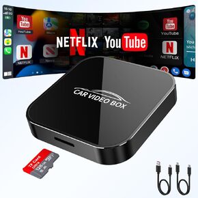 محول CarPlay اللاسلكي مع Netflix Youtube ، 2025 Wireless Car Play Box و Android Auto Dongle Plugh & Play ، قم بتحويلها إلى Carplay اللاسلكي للسيارات من 2016 و IOS 10+ & Tfcard (أسود)