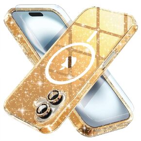Choiche for iPhone 16 Plus Case Magnetic, Women Clear Glitter Bling Sparkly Case, [2xDiamond Camera Lens Protectors] [2xTempered Glass Screen Protectors] [Compatible MagSafe] 6.7" (Glitter Clear)