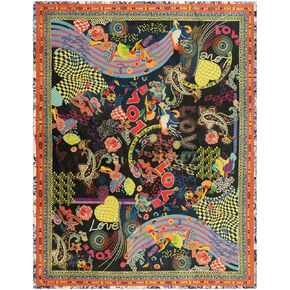 Johnny Was Jenny Black Ground Cozy Travel Blanket Love Reversible Home Lounge New