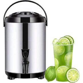 10L/14L/18L/20L Stainless Steel Hot Water Kettle Dispenser, Boiler Warmer Coffee Urn with Cover and Spigot, Milk Tea Bucket Insulated Barrel (Black 20L)
