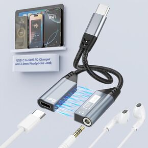Magnetic Lightning to 3.5mm Headphone and Charger Adapter, [Apple MFi Certified] 2 in 1 Lightning Splitter Audio and Charge Support Music Control,iPhone Headphone Adapter for iPhone14/13/12/11/XS/XR