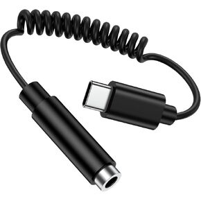 USB C إلى 3.5 مم محول سماعة رأس ملفوف لـ Samsung Galaxy A36 A56 A26 A16 5G S25 EDGE ULTRA A35 S24 Z FLIP 6 FLIP 6 A55 A54 ، 1.4 FT TYPE COR CORD ADPTER AUX AUX AUX CONCELTER
