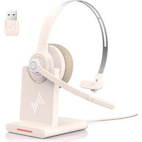 Bluetooth Headset - Wireless Headset with Noise Cancelling Microphone, V5.2 Computer Headphones with USB Dongle, Charging Base & Mic Mute for Work/Call Center/PC/Laptop/Online Class/Zoom