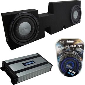 Harmony Audio HA-F124 Compatible with Ford F-350 Super Crew Truck 2017-UP Flatline Series 12" 800W Single 4 Ohm Sub, HA-A800.1 Class D 1600W Subwoofer Amplifier & FTB2X12-250-350-17 Box Sub Enclosure