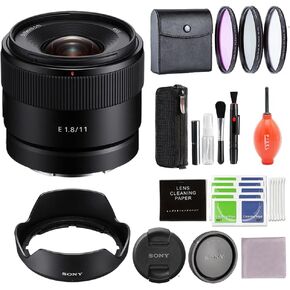 Sony E 11mm F1.8 Ultra Wide Angle Prime Bundle (SEL11F18) مع مجموعة مرشح 3pc ، وغيرها من الملحقات
