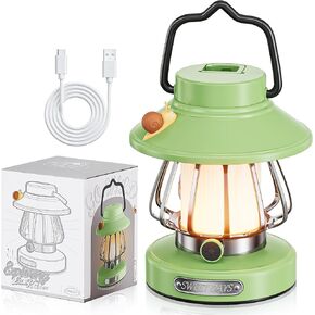 V.C Formark Retro Snail Kids Lantern - Forest Green USB Rechargeable Camping Light, 3-Color Dimmable LED Night Light with Tent Hook, Outdoor Indoor Safe for Kids Camping Essentials