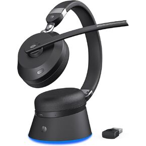 Wireless Headset with Mic for Work, Bluetooth Headphones with Microphone (Noise Cancelling) & Charging Base, Wireless Headset for Work from Home/Office/Call Center/PC/Computer/Teams/Zoom/Skype/Laptop