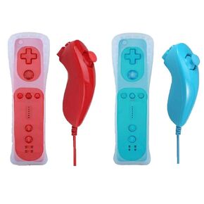 Poulep Gesture Controller and Nunchuck Joystick with Silicone Case for Wii Wii U Console (red + light blue)