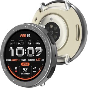 [2 in 1] BEARDDO Metal Case for Amazfit Active 2 Smart Watch 44mm, Stainless Steel Bezel & TPU Back Cover with Cleaning Cloth Accessories, Rugged Shockproof Protective Case for Active 2 Dark Gray