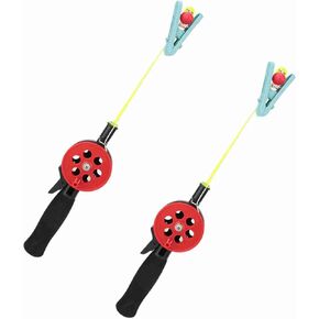 Fishing Rod for Kids, 2pcs 13.3x5.1in Children Mini Fishing Reel Rod Combo Shrimp Clamp Crab Ice Fishing Pole Gear with 177.2in Nylon Line