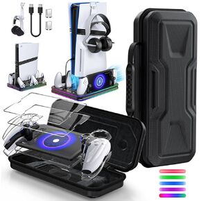FYOUNG 3 in 1 Accessories Bundle for Playstation Portal, Carrying Case & Hard PC Clear Cover Skins Set with Screen Protector and Cooling Station