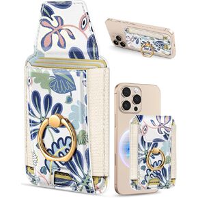 Shorogyt Compatible with Magsafe Wallet Magnetic Card Holder - Cute Phone Wallets with Ring Stand for iPhone 16/15/14/13/12 Series for Women Girls Start Moon Design, Fit 7 Cards