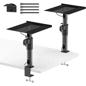 Clamp-on Desktop Speaker Stands Pair for LG, Sony, Vizio, Klipsch, Samsung, JBL Speaker Stand Desk - Adjustable Desk Speaker Stands for Most Satellite & Bookshelf Speaker Stands Wr Cable Management