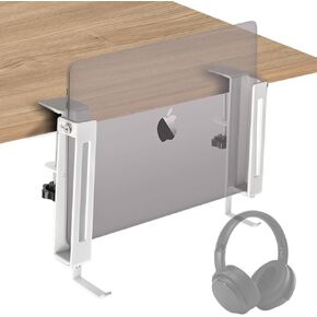 IFCASE Adjustable Desk Side Laptop Mount Holder with Space-Saving Headphone Hook, No Drill Desk Storage Organizer (White)