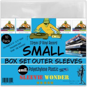Small Box Set Outer Plastic Sleeves (x10) 4mil Thick USA Polyethylene for 33rpm LP Vinyl Record Album Boxset - Strong Poly Bag Covers - Best Protects 3/8"-3/4" Boxes (+1 Free Dj Sticker)