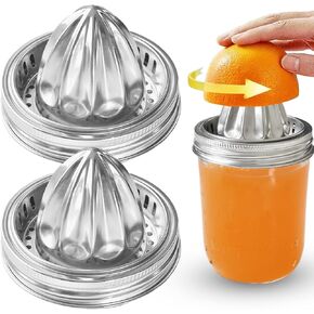 Mason Jar Juicer Lid, 304 Stainless Steel Manual Citrus Juicer Squeezer Hand for 86mm Wide Mouth Mason Jar, Portable, 3Pcs