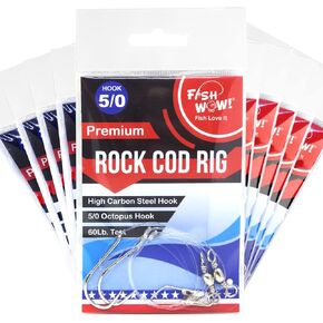 10pks Fish WOW!® Size 5/0 Hook Rock Cod Rig Striper High-Low Clam Rig Two Drops Fishing Rig
