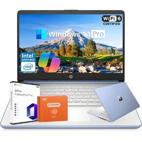 HP 14" HD Laptop 2025, with Office Pro Lifetime License, Intel N150 CPU (Beats i3-1115G4), 16GB RAM, 384GB Storage, Copilot AI, Wi-Fi 6, Webcam, Win11 Pro, w/Accessories Kit, Natural Silver