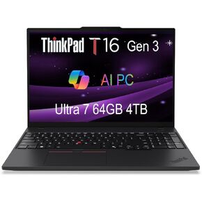 Lenovo ThinkPad T16 Gen 3 Business Business Captop (16 "FHD+، Intel Core Ultra 7 155U (> I7-13700H) ، 32GB DDR5 RAM ، 1TB SSD) ، كاميرا ويب 5MP ، Black ، Black ، Backlit ، Photesprint ، Wi-Fi 6E ، Win 11 Pro ، 2025 AI PC ،