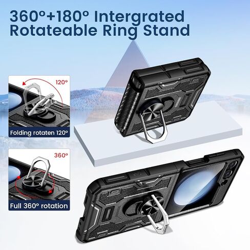 VEGO for Galaxy Z Flip 6 Case, 360° Rotatable Ring Kickstand & Belt Clip Holster & Tempered Glass Camera Screen Protector & Hinge Protection, Shockproof Case for Samsung Flip 6 5G - Black in Saudi Arabia