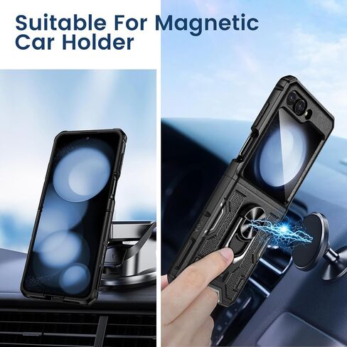 VEGO for Galaxy Z Flip 6 Case, 360° Rotatable Ring Kickstand & Belt Clip Holster & Tempered Glass Camera Screen Protector & Hinge Protection, Shockproof Case for Samsung Flip 6 5G - Black in Saudi Arabia