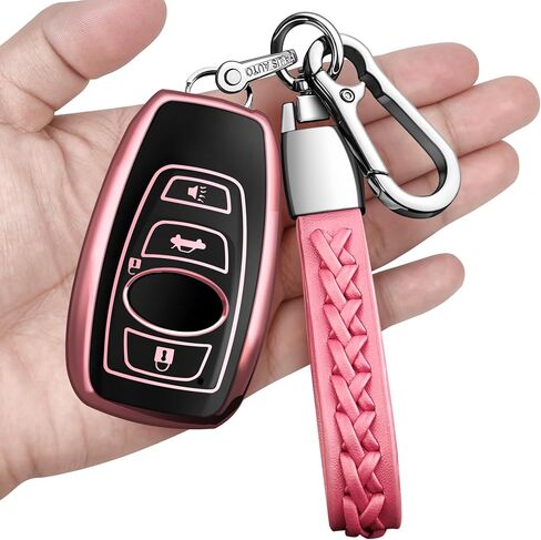 Autophone متوافق مع غطاء Subaru Key Fob مع سلسلة مفاتيح جلدية ناعمة من مادة TPU حماية 360 درجة لمفتاح Forester CrossTrek Outback WRX Ascent BRZ Impreza Legacy Smart Key (وردي) in Kuwait