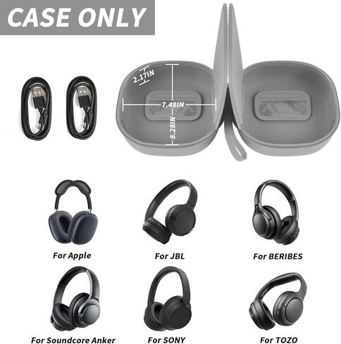 Headphone Headset Case Compatible with Sony/for JBL/for Soundcore/for Anke/for TOZO/for Bose/for Apple Wireless On-Ear Headphones, Double-Sided Headphone Storage for 2 Headphones -Silver in Saudi Arabia