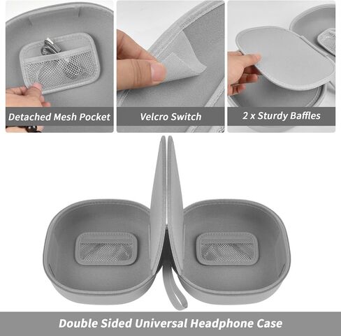 Headphone Headset Case Compatible with Sony/for JBL/for Soundcore/for Anke/for TOZO/for Bose/for Apple Wireless On-Ear Headphones, Double-Sided Headphone Storage for 2 Headphones -Silver in Saudi Arabia