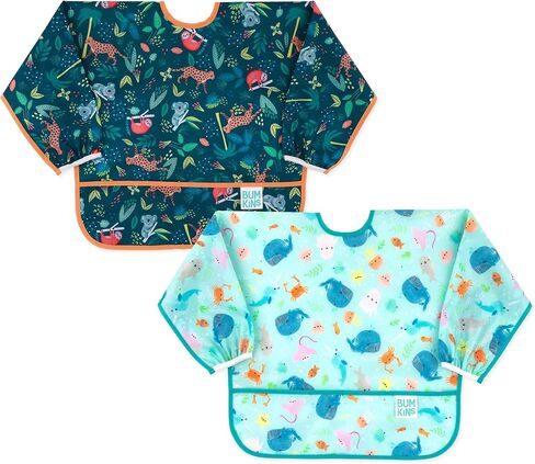 Bumkins Sleeved Bib for Girl or Boy, Baby and Toddler for 6-24 Mos, Essential Must Have for Eating, Feeding, Baby Led Weaning Supplies, Long Sleeve Mess Saving Food Catcher, Soft Fabric, Palm Trees in Kuwait