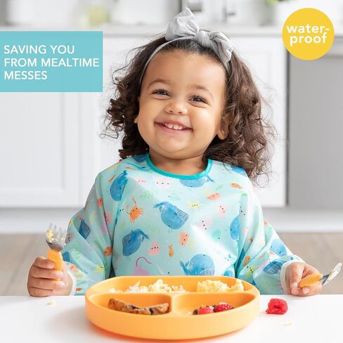 Bumkins Sleeved Bib for Girl or Boy, Baby and Toddler for 6-24 Mos, Essential Must Have for Eating, Feeding, Baby Led Weaning Supplies, Long Sleeve Mess Saving Food Catcher, Soft Fabric, Palm Trees in Kuwait