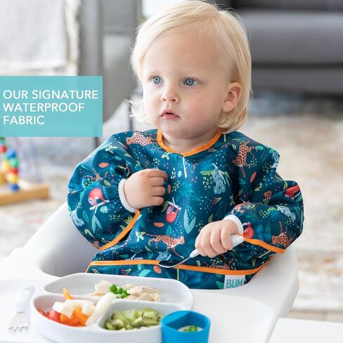Bumkins Sleeved Bib for Girl or Boy, Baby and Toddler for 6-24 Mos, Essential Must Have for Eating, Feeding, Baby Led Weaning Supplies, Long Sleeve Mess Saving Food Catcher, Soft Fabric, Palm Trees in Kuwait