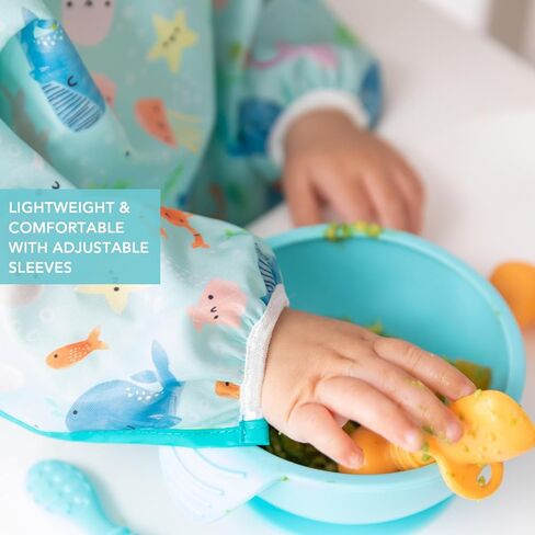 Bumkins Sleeved Bib for Girl or Boy, Baby and Toddler for 6-24 Mos, Essential Must Have for Eating, Feeding, Baby Led Weaning Supplies, Long Sleeve Mess Saving Food Catcher, Soft Fabric, Palm Trees in Kuwait