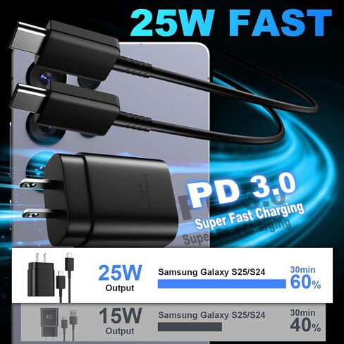 USB C Android Charger Fast Charging Cord, Super Fast Phone Chargers 10FT+6.6FT C to C Type Cable with 25W USBC Wall Block for Samsung Galaxy S26 S25 S24 Ultra Plus/S23/S22/S21/S20/Note 20/10, Black in Kuwait