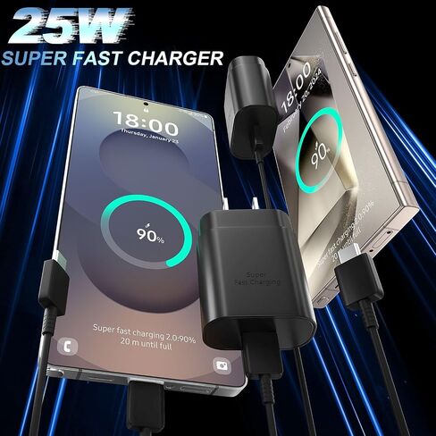USB C Android Charger Fast Charging Cord, Super Fast Phone Chargers 10FT+6.6FT C to C Type Cable with 25W USBC Wall Block for Samsung Galaxy S26 S25 S24 Ultra Plus/S23/S22/S21/S20/Note 20/10, Black in Kuwait