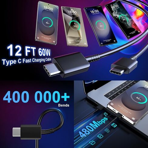 USB C Android Charger Fast Charging Cord, Super Fast Phone Chargers 10FT+6.6FT C to C Type Cable with 25W USBC Wall Block for Samsung Galaxy S26 S25 S24 Ultra Plus/S23/S22/S21/S20/Note 20/10, Black in Kuwait