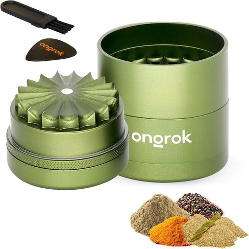 ONGROK 5 Piece Toothless Spice Grinder with Built-In Storage Chamber | 2.5 Inch Manual Spice Mill | Durable Aluminum Construction | Flower Petal Toothless Design for Fine Grind (Green) in Saudi Arabia
