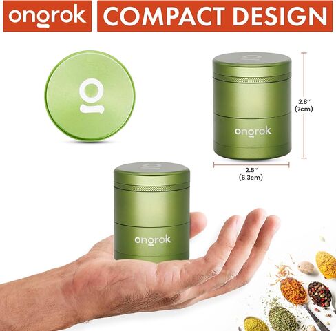 ONGROK 5 Piece Toothless Spice Grinder with Built-In Storage Chamber | 2.5 Inch Manual Spice Mill | Durable Aluminum Construction | Flower Petal Toothless Design for Fine Grind (Green) in Saudi Arabia