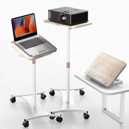 Rolling Laptop Stand, 2 in 1 Dual-use Floor & Desktop, Adjustable Height from 16.5" to 51", with 4 Lockable Casters, Small Mobile Standing Desk Perfect for Home, Office, Meeting Room, Study (White-N) in Saudi Arabia
