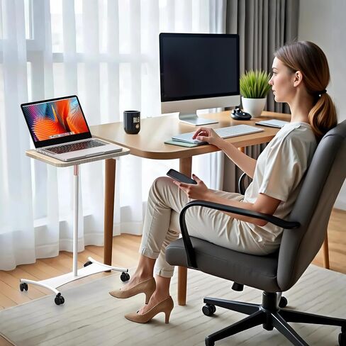 Rolling Laptop Stand, 2 in 1 Dual-use Floor & Desktop, Adjustable Height from 16.5" to 51", with 4 Lockable Casters, Small Mobile Standing Desk Perfect for Home, Office, Meeting Room, Study (White-N) in Saudi Arabia