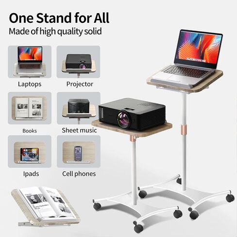 Rolling Laptop Stand, 2 in 1 Dual-use Floor & Desktop, Adjustable Height from 16.5" to 51", with 4 Lockable Casters, Small Mobile Standing Desk Perfect for Home, Office, Meeting Room, Study (White-N) in Saudi Arabia