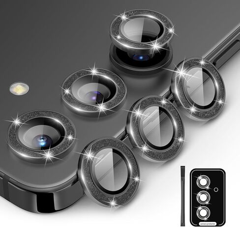 Compatible for Galaxy S25 Camera Lens Protector Glitter Individual Aluminium Alloy Ring 9H Tempered Glass Bling Camera Cover for Samsung Galaxy S25 Glitter Colorful in Kuwait
