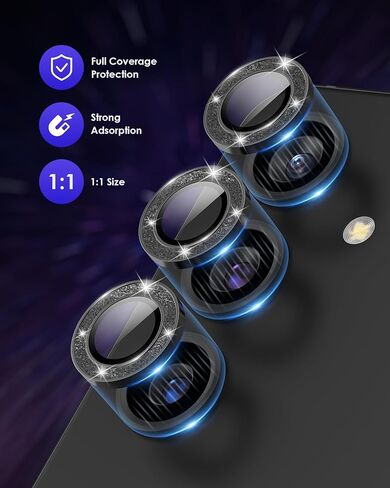 Compatible for Galaxy S25 Camera Lens Protector Glitter Individual Aluminium Alloy Ring 9H Tempered Glass Bling Camera Cover for Samsung Galaxy S25 Glitter Colorful in Kuwait