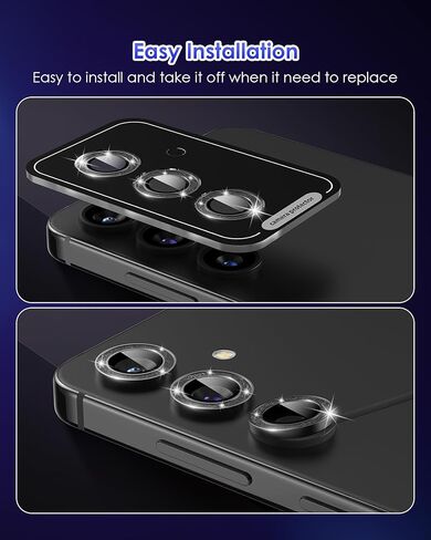 Compatible for Galaxy S25 Camera Lens Protector Glitter Individual Aluminium Alloy Ring 9H Tempered Glass Bling Camera Cover for Samsung Galaxy S25 Glitter Colorful in Kuwait